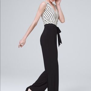 White House Black Market white stripe jumpsuit M